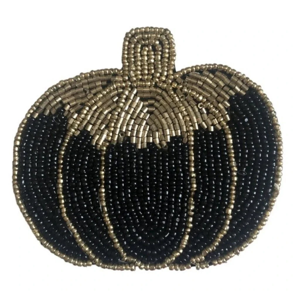 Thanksgiving Max Studio Glass Beaded Pumpkin Drink Coasters Halloween Set of 4
